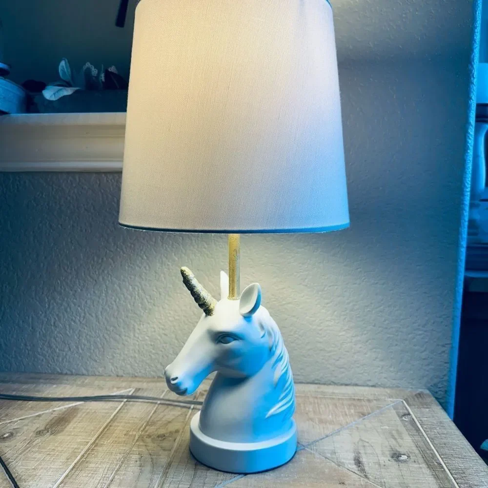 Unicorn White Gold Glitter Table Bedside Lamp